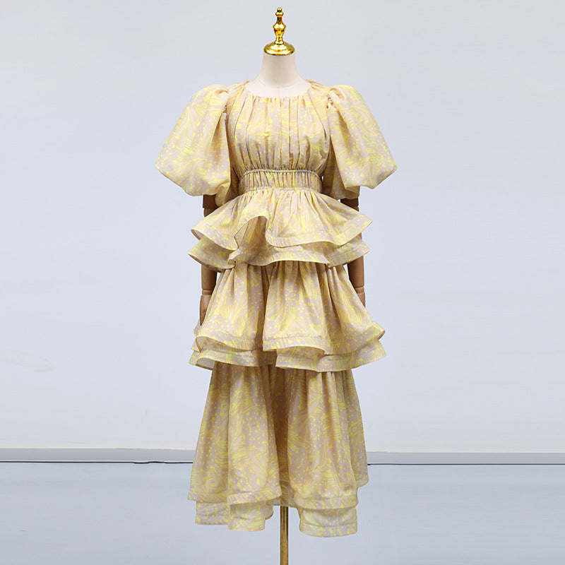 Elegant Retro Tiered Dress Multi Layer Ruffled Elegant High Sense Maxi Dress Women