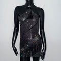 Sexy Slim Fit Sexy Dress Party Cami Dress Rhinestone Fishnet Dress Music Festival Wear Match Halterneck Dress Women