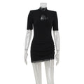Slim Lace Stitching Hollow Out Cutout Thin Sexy Party Hip Bag Dress Women