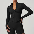 Sollinarry Stand Collar Long Sleeve Zipper Yoga Jacket Women Tight Quick Drying Yoga Clothes Outdoor Fitness Sports Top