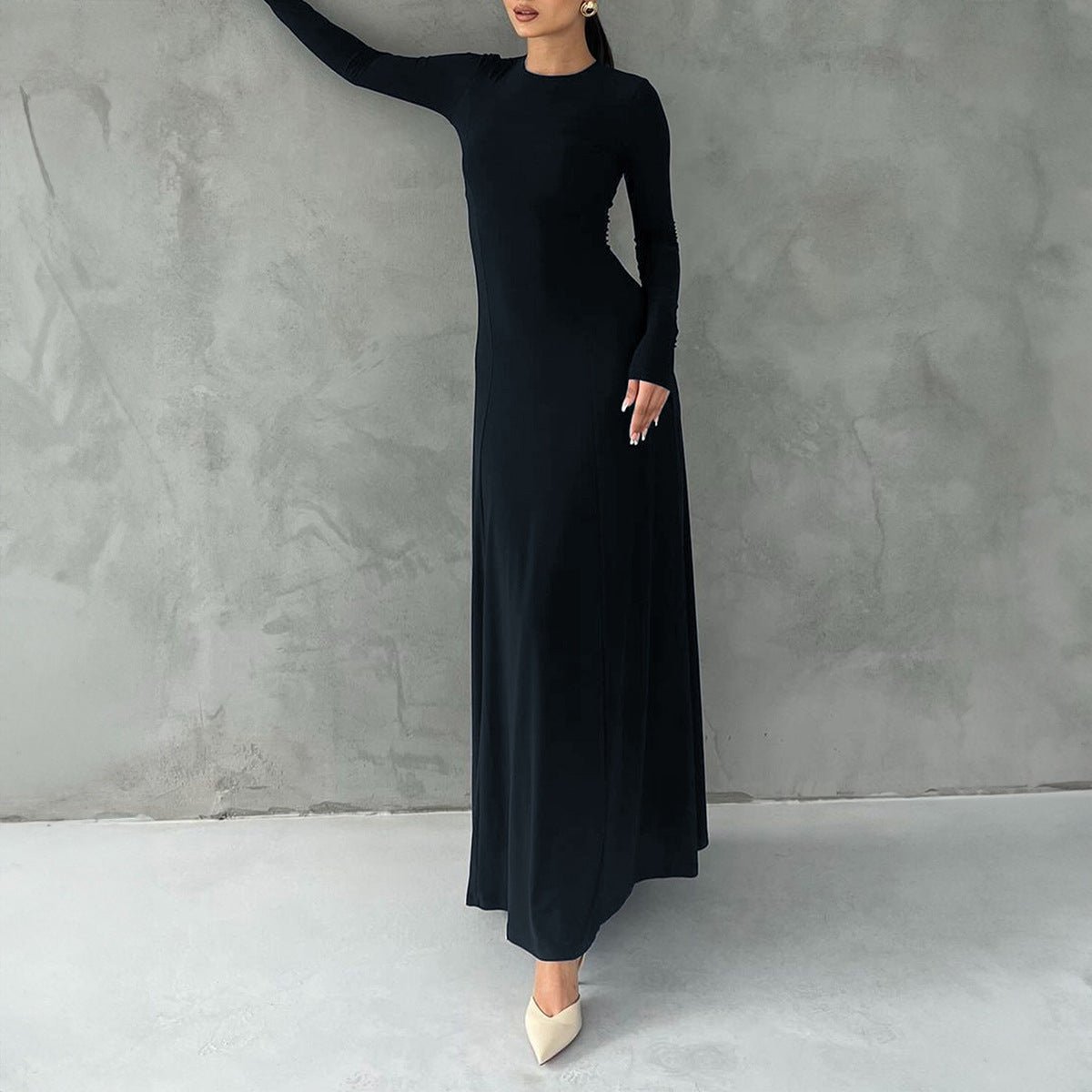 Women Clothing Autumn Elegant Long Sleeve Narrow Maxi Dress