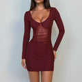 Hollow Out Cutout Dress Sexy V neck Sexy Long Sleeve Hip Dress