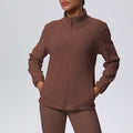 High Collar Warm Fleece Lined Zipped Sports Coat Loose Yoga Clothes Casual All Matching Women