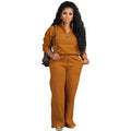 Women Clothing Autumn Winter Solid Color Loose Zip Drawstring Pants Sports Two Piece Set