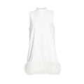 Australian Brand Design Short Autumn Stand Collar Sleeveless Solid Color Stitching Hem Feather Dress