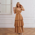 French Retro Suspenders Hollow Out Cutout out Waist Slimming Long Suede Dress