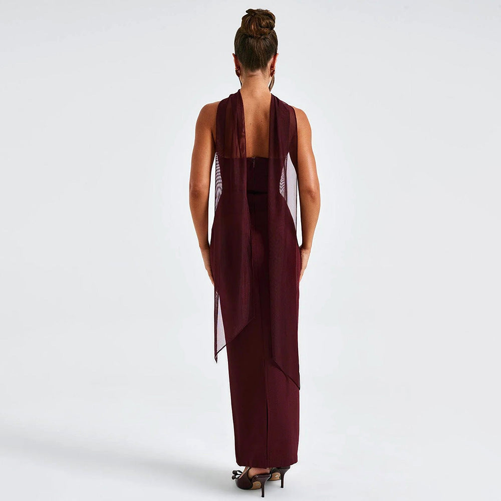 Spring Tube Top Cinched Waist Women Dress Elegant Ribbon Backless Sexy Sheath Dress