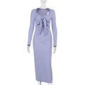 Women Dress Fashionable, Elegant Sexy Slim Hollow Out Cutout out Long Sleeve Split Maxi Dress