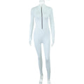 Trousers Women Clothing Solid Color High Waist Slim Long Sleeve Zipped Stand Collar Jumpsuit