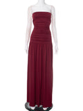 Women Clothing Solid Color Sleeveless Backless Slim Fit Pleated Tube Top Maxi Dress