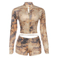 Fall Women Clothing Sexy Cropped Top Hip Shorts Printing Set Women