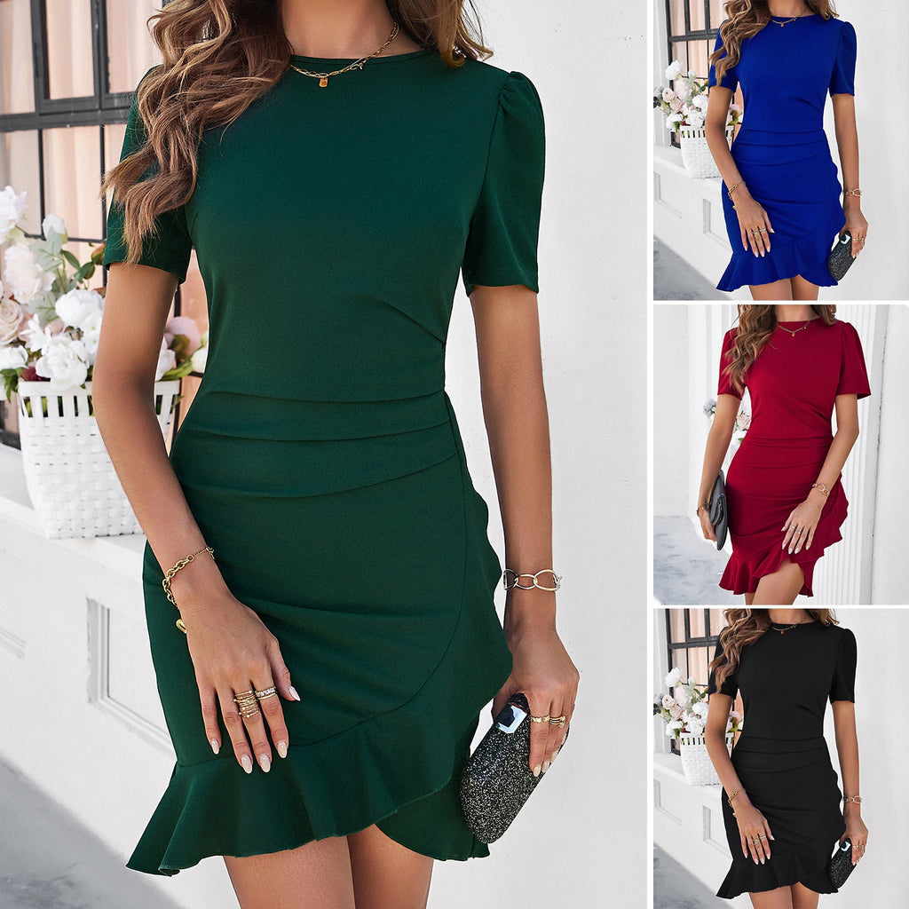 Women Wear Spring Summer Solid Color Elegant Slim Dress