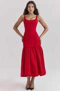 Summer Square Collar Cut Ballet Sheath Fitted Waist Fishtail Strap Dress for Women Elegant Bubble Dress Women