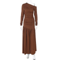 Women Clothing Autumn Solid Color One Shoulder Cold Shoulder Long Sleeve Stitching Dress