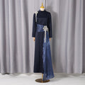 Dress Purplish Blue Satin Ribbon Tassel Diamond Dress Winter Women Clothing Dress for Women