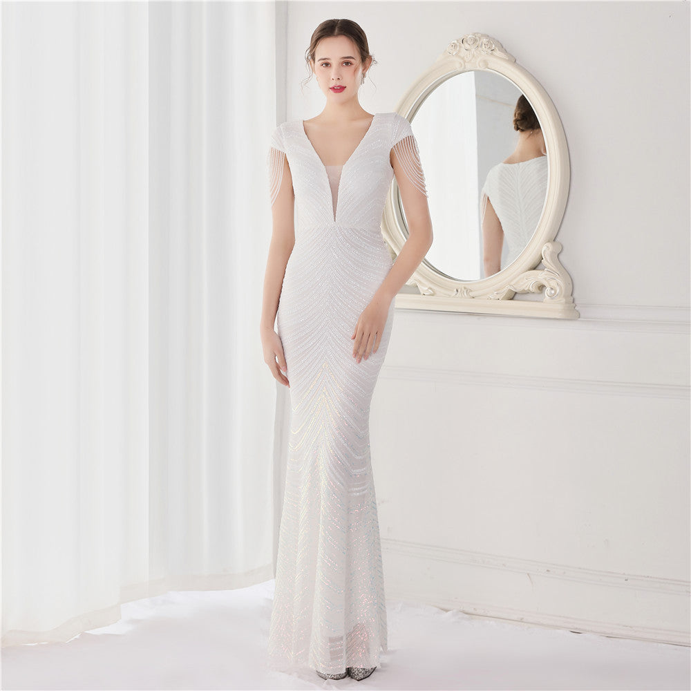 Positioning Floral Sequin Craft Beaded Party Party Evening Dress Sexy Long Toast Dress Bride
