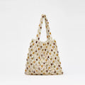 Summer Casual Beaded Bag Women Special Interest High Sense Woven Bag Plaid Hollow Out Cutout Wooden Bead Beach Bag