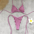 Women Three Point Striped Printed Lace up Sexy Backless Low Waist Bikini Split Swimsuit Bikini