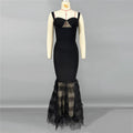Elegant Fishtail Dress Sexy Mesh Stitching Sling Bandage One Piece Dress Party Evening Dress