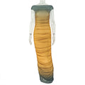 Slim Fit Slimming Women Color Matching Pleated Hip Dress off Neck Gradient Color One Step Maxi Dress