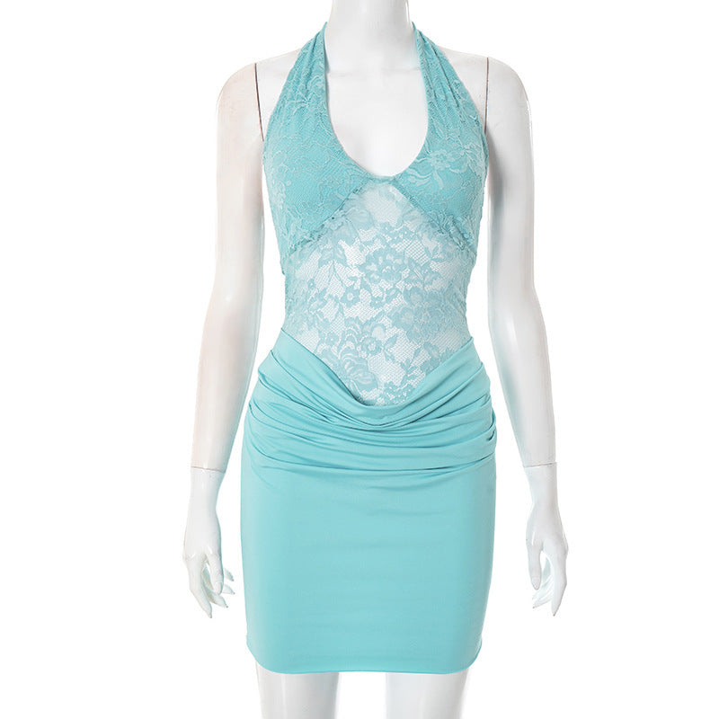 Women Clothing Summer Sexy Lace Stitching Hip Dress