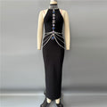 Pearl Chain Diamond Sexy Halter Elegant Socialite Bandage One Piece Dress Party Dress