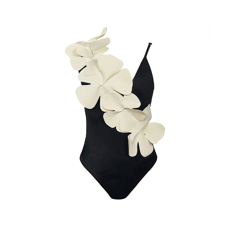 Solid Color Spaghetti Straps One Piece Swimsuit Women Floral Spring Vacation Swimsuit
