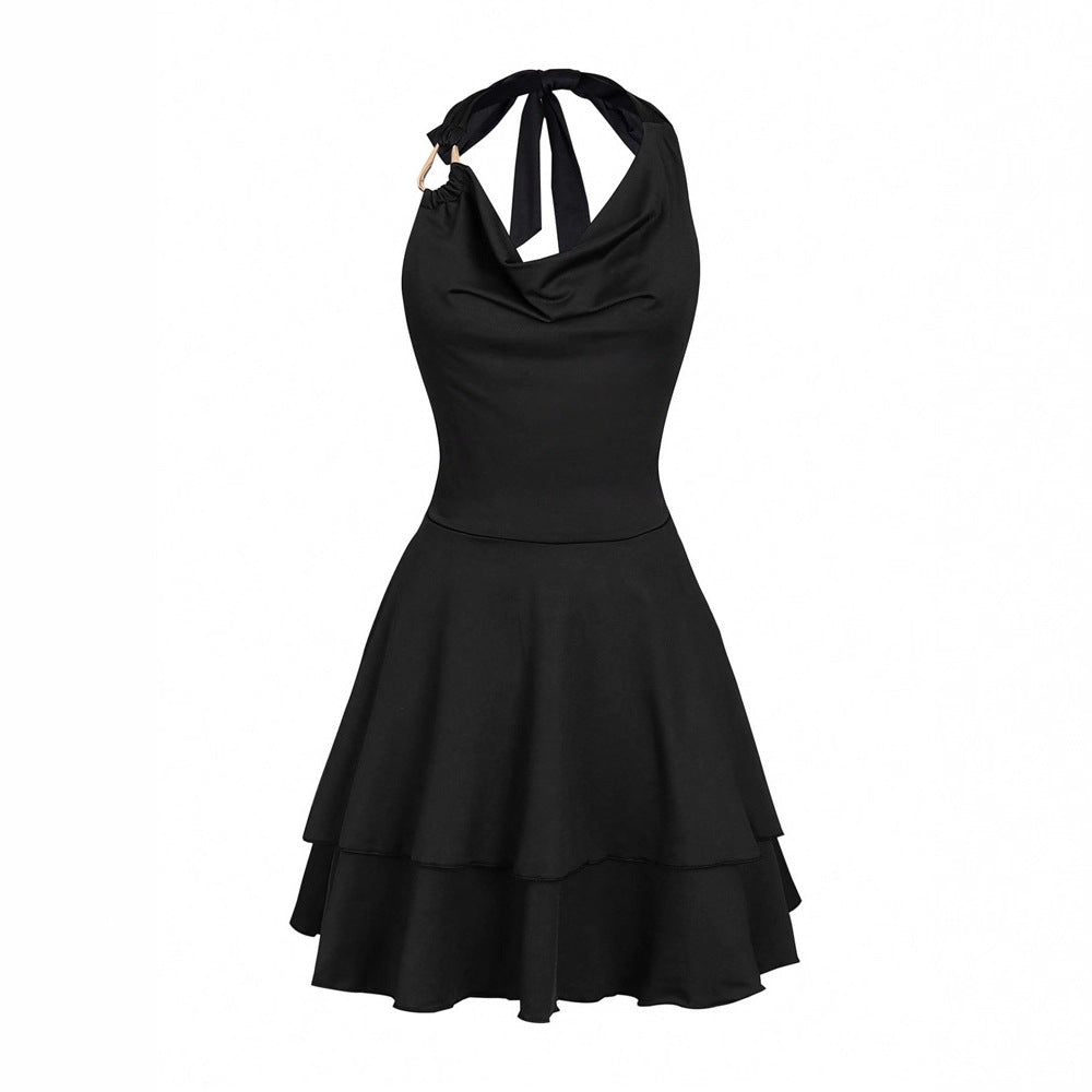 Halter Waist Controlled Pleated Sexy Dress Sexy Look Fairer Slimming Slim Women Clothing