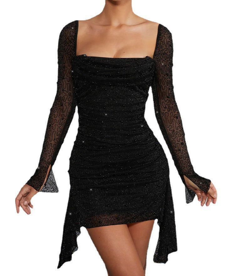 Spring Summer Long Bead Long Sleeve Dress