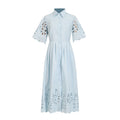 Personalized Embroidered Retro Dress Summer Polo Collar Half Sleeve Hollow Out Cutout Single Breasted Dress