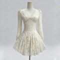 Solid Color Lace Stitching High-Grade Long Sleeve V neck Waist Controlled Slimming Dress Women Autumn