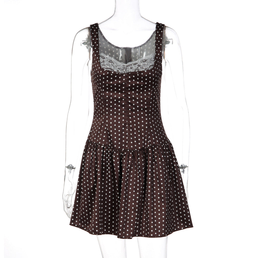 Women Clothing French Lace Edge Stitching Printing Slip Dress