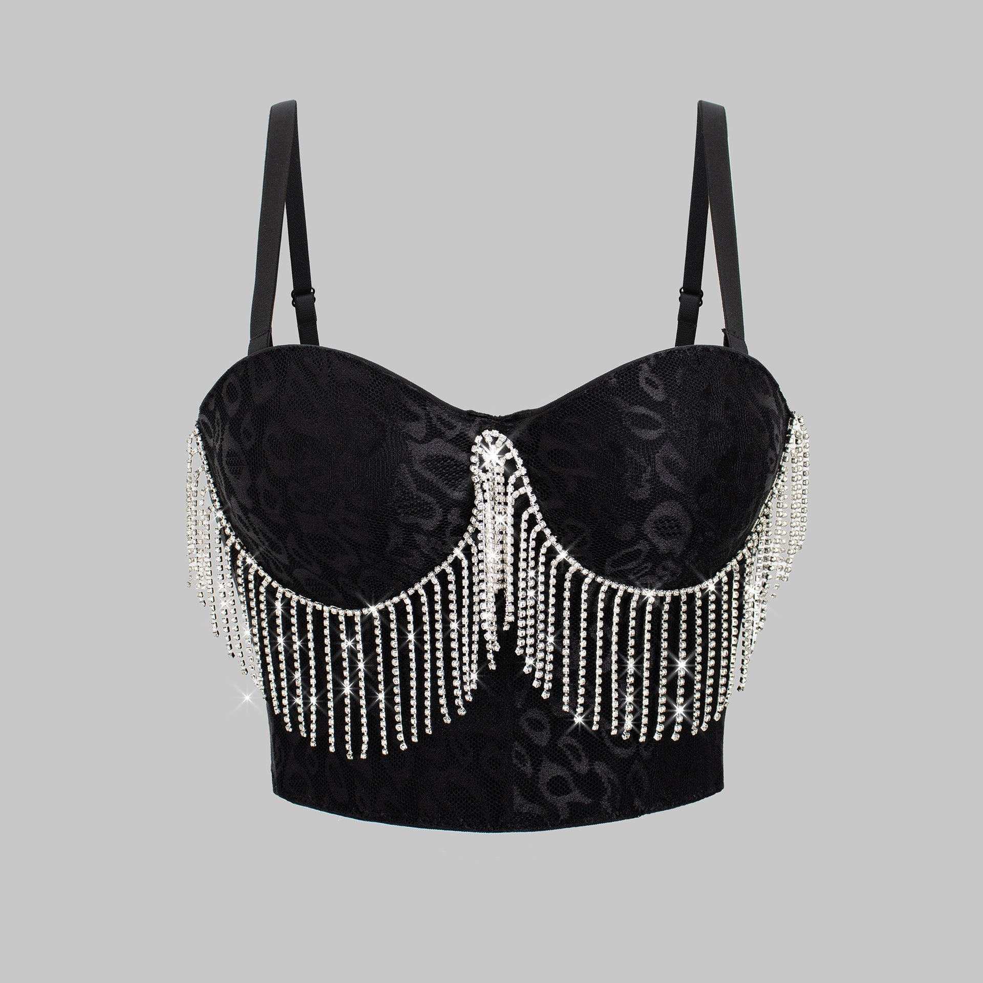 Sexy Belly Dance Costume Diamond Embedded Tassel Suspender Vest Outer Wear Slimming Boning Corset Wrapped Chest