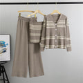 Striped Spaghetti Straps Cardigan Three Piece Set Fashionable Temperamental All Match Knitting Two Piece Sets Women Autumn Winter