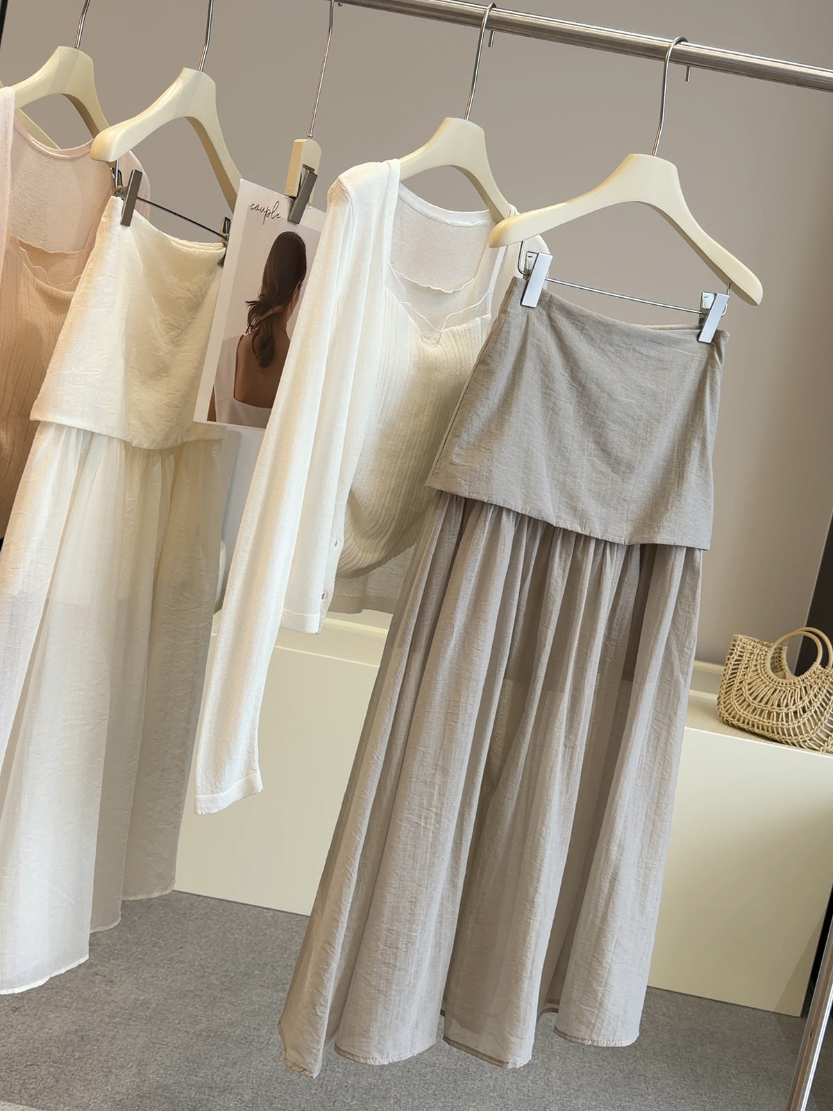 Korean Double Layer Mesh Skirt Women Summer High Waist Design Drape Stylish Thin A line Midi