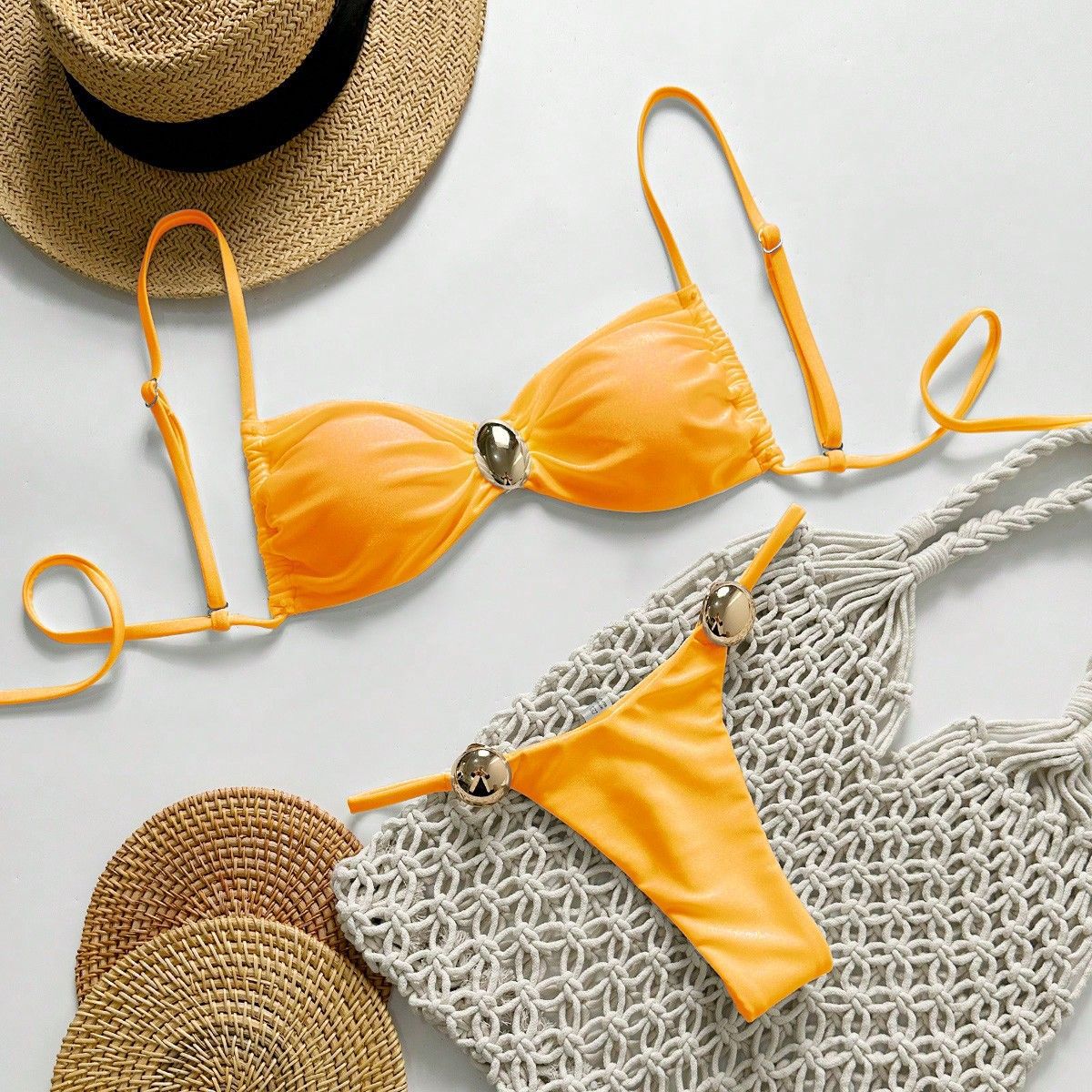 Swimwear Solid Color Bikini Sexy Lace up Bikini Lady Simple Split Swimsuit
