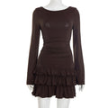 Women Clothing Summer Sexy Solid Color Slim Fit Long Sleeve Lace Dress