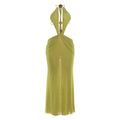 Spring Sexy Backless Halter Solid Color Mesh Dress Women Clothing