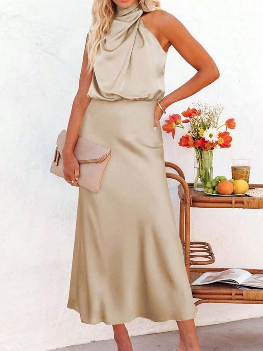 Spring Summer Long Satin Dress Women Clothing Sleeveless Satin Dress