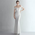 Satin Slim off Shoulder Long Debutante Gala Dinner Slimming Fishtail Wedding Car Model Show Dress