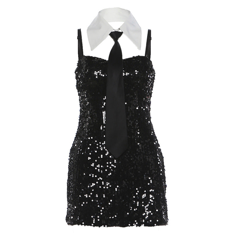 Autumn Winter Women Clothing Sexy Sequined Backless Sheath Dress