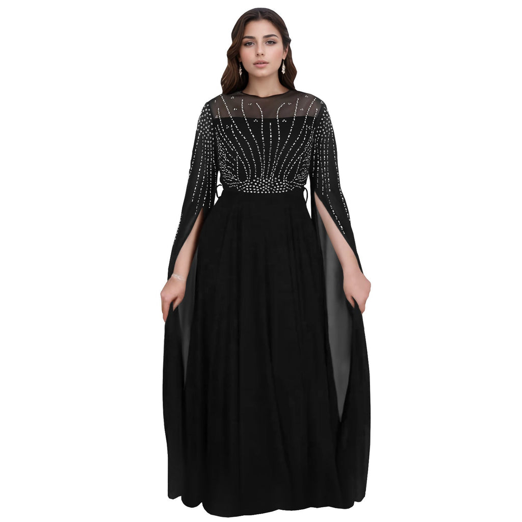 Women Wear Elegant Middle East Fix Rhinestone See through Dress