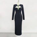 Sexy Black Dress Sheath Long Bandage Dress Summer Jeweled Embellished Waist Tight Dress
