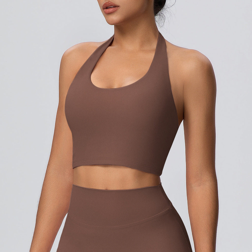 Solid Color Halter Beauty Back Nude Feel Yoga Vest Top Chest Pad Sports Bra Underwear Fitness Yoga Wear