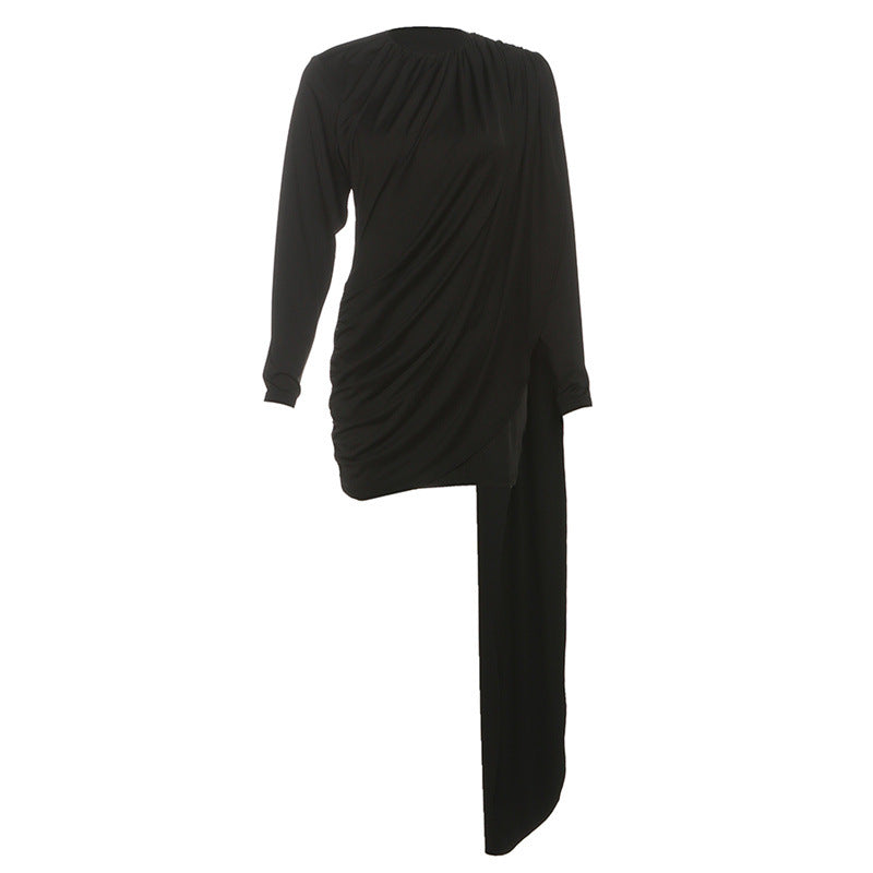 Fall Women Clothing round Neck Long Sleeve All Match Sheath Ribbon Dress Women