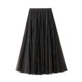 French Lace Mesh Patchwork High Waist Elastic Skirt Women Autumn Front Back Wear Slimming Elegant Maxi Skirt