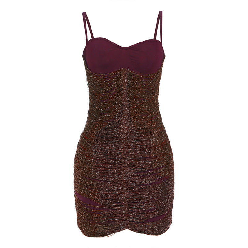 Autumn Winter Women Clothing Sexy Slim V neck Backless Hip Spaghetti Straps Dress for Women