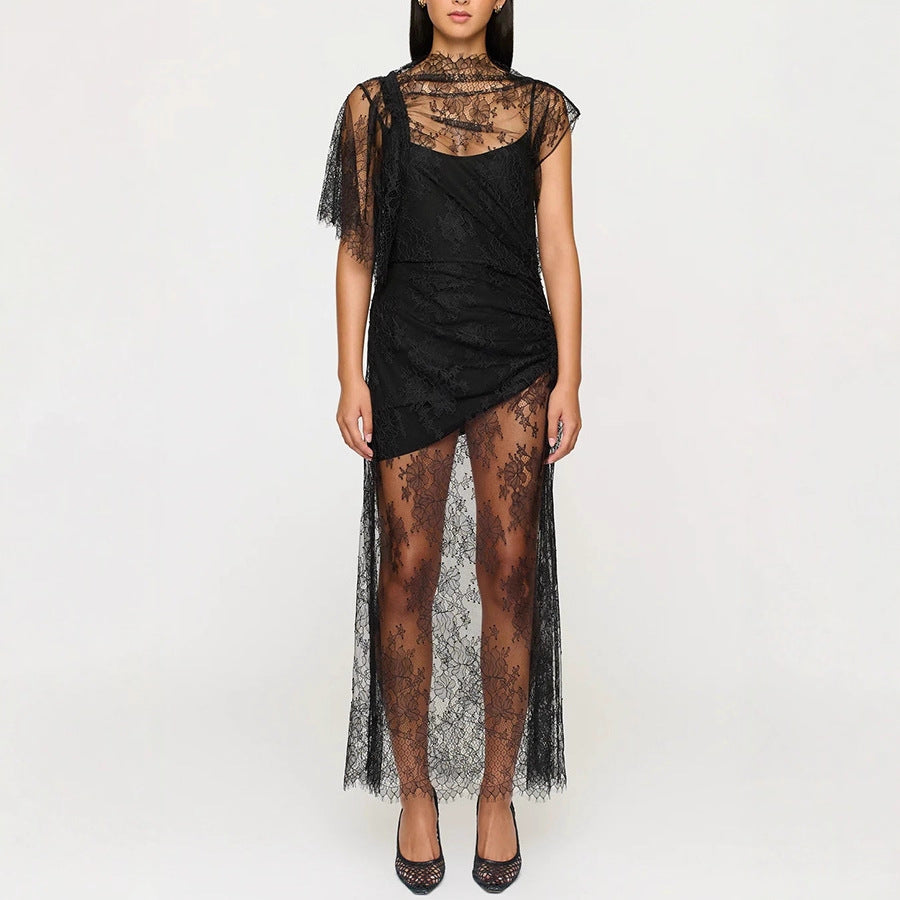 Spring Autumn Lace Pull Elastic Dress Casual Party Dress