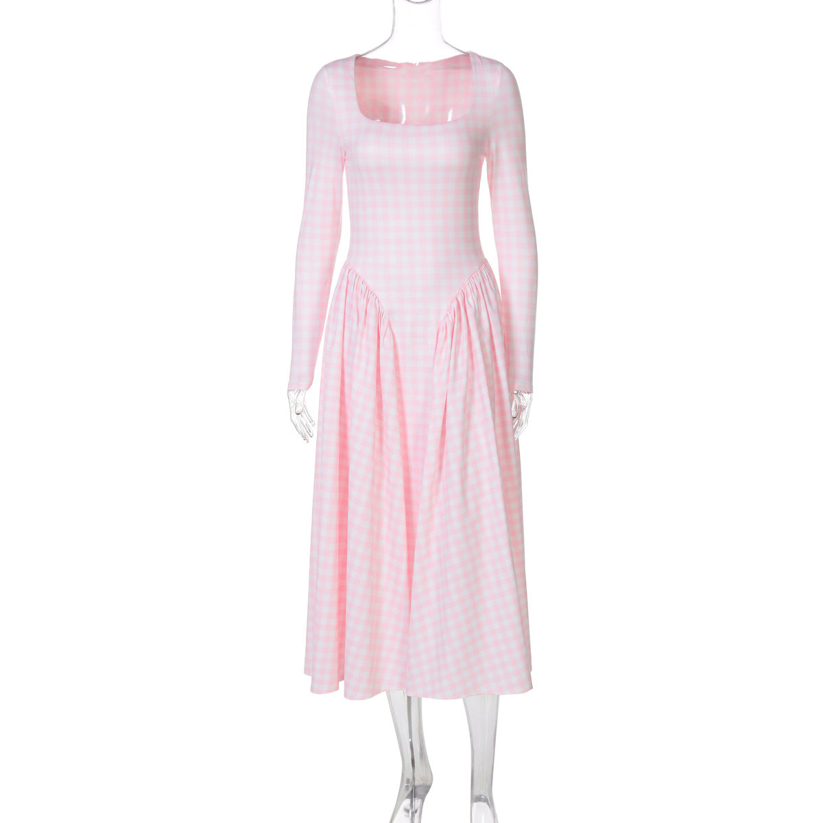 Women Wear Summer Sexy Tartan Dress High Waist Big Swing Long Sleeve Dress Women