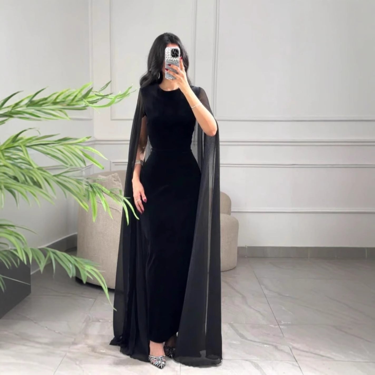 Autumn Winter Women Clothing Middle East Velvet Sheath Sleeve Dress